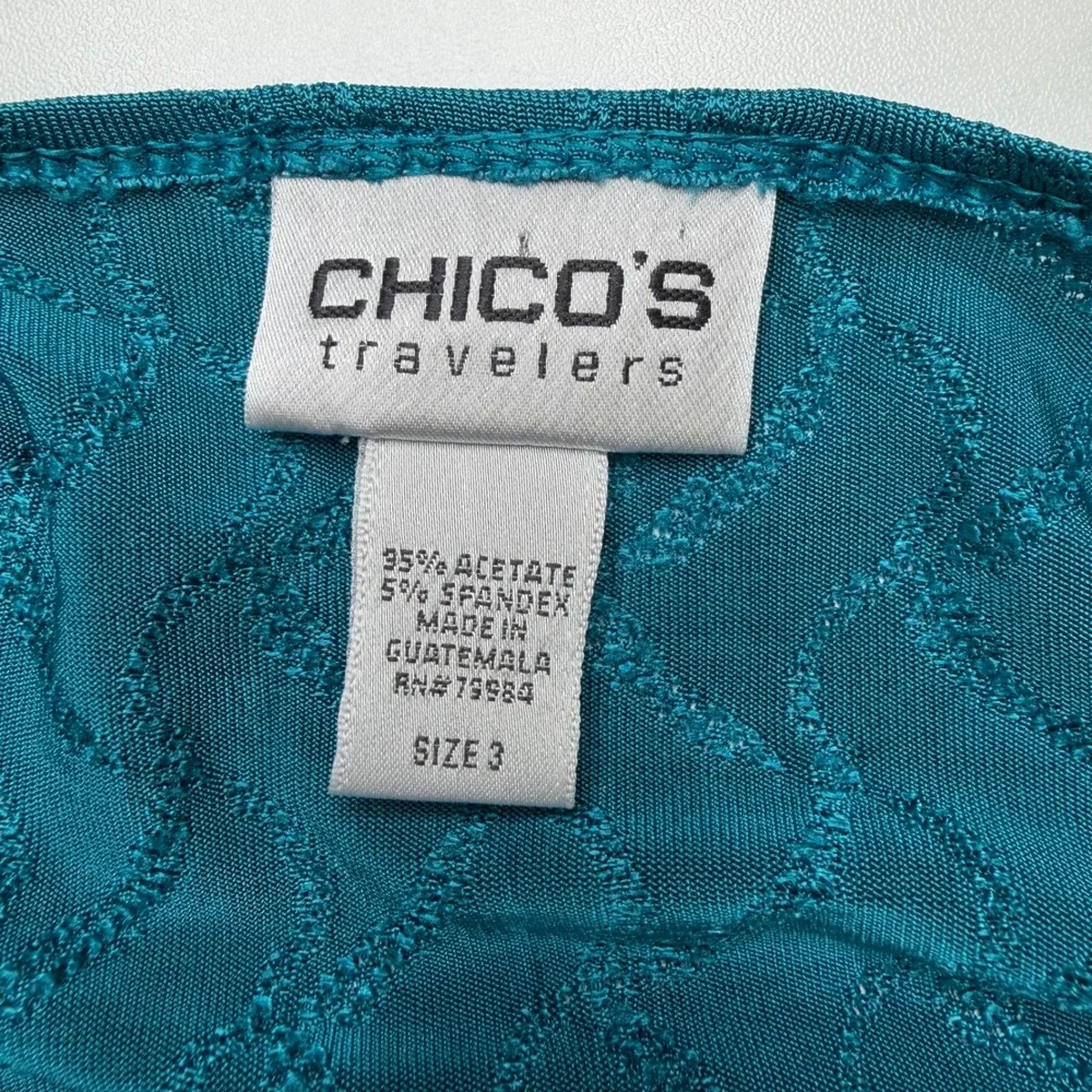 Chicos  XL Womens Cardigan Size 3 Teal Textured Tie Front 3/4 Sleeve Jewel tone